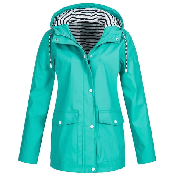 Details about / Women Solid Rain Outdoor Plus Waterproof Hooded Raincoat Windproof Jacket Coat